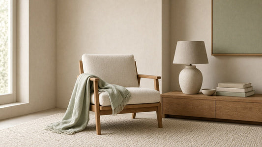 Quiet reading nook with a soft area rug
